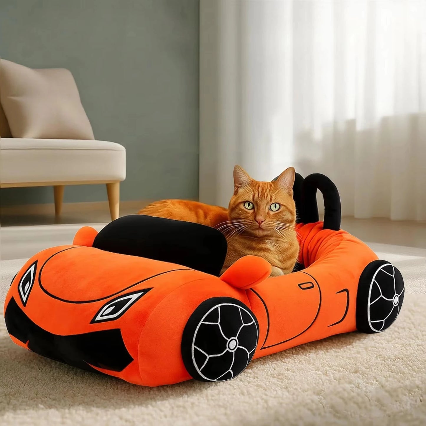 CWV Supercar Coral Fleece Cat Bed With Pillow And Washable Mat