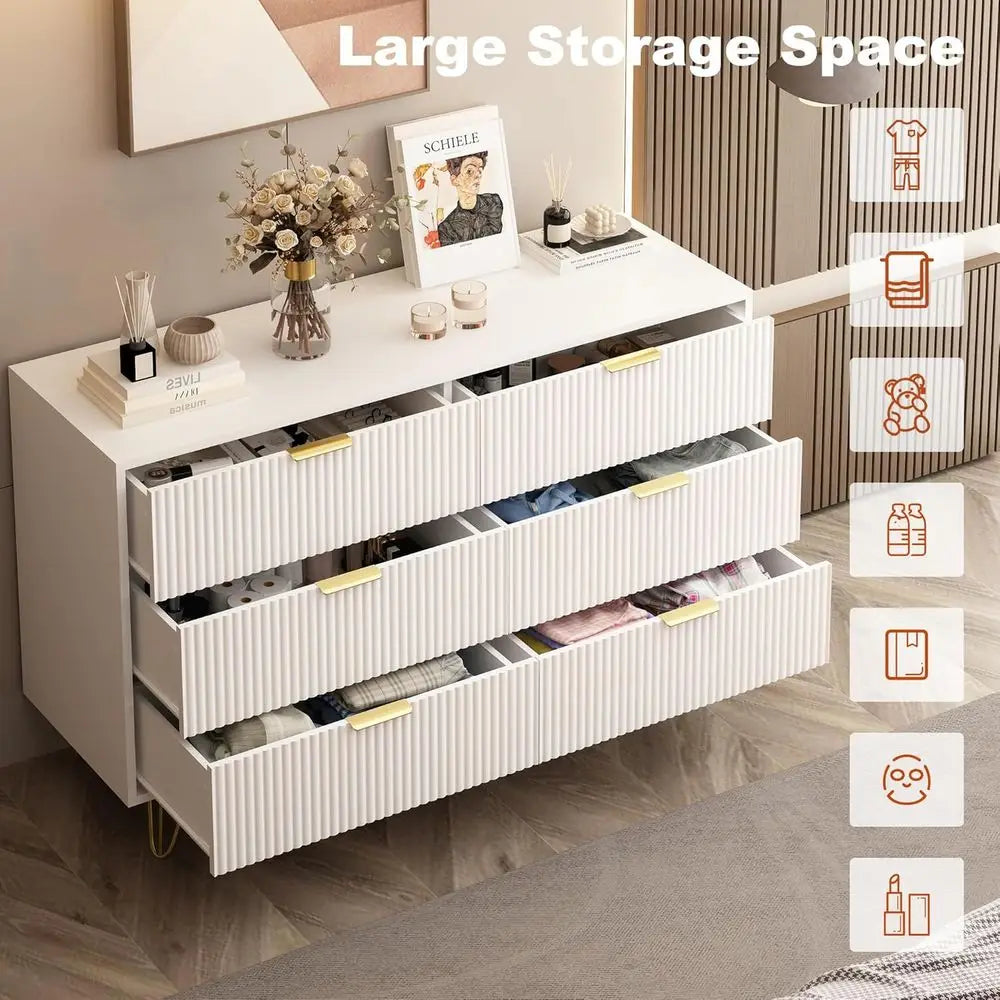 6-Drawer Wooden Dresser For Bedroom And Living Spaces