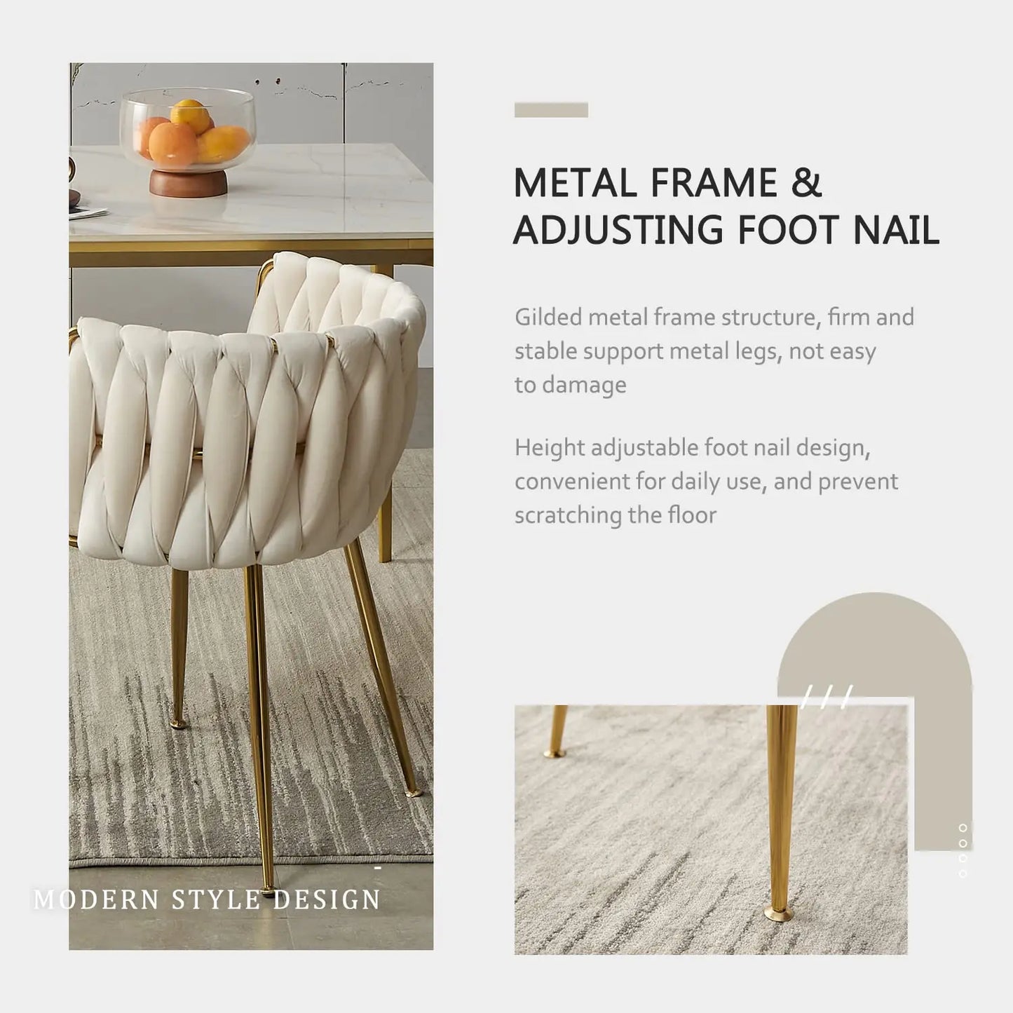 Velvet Dining Chairs Set With Golden Legs And Woven Back