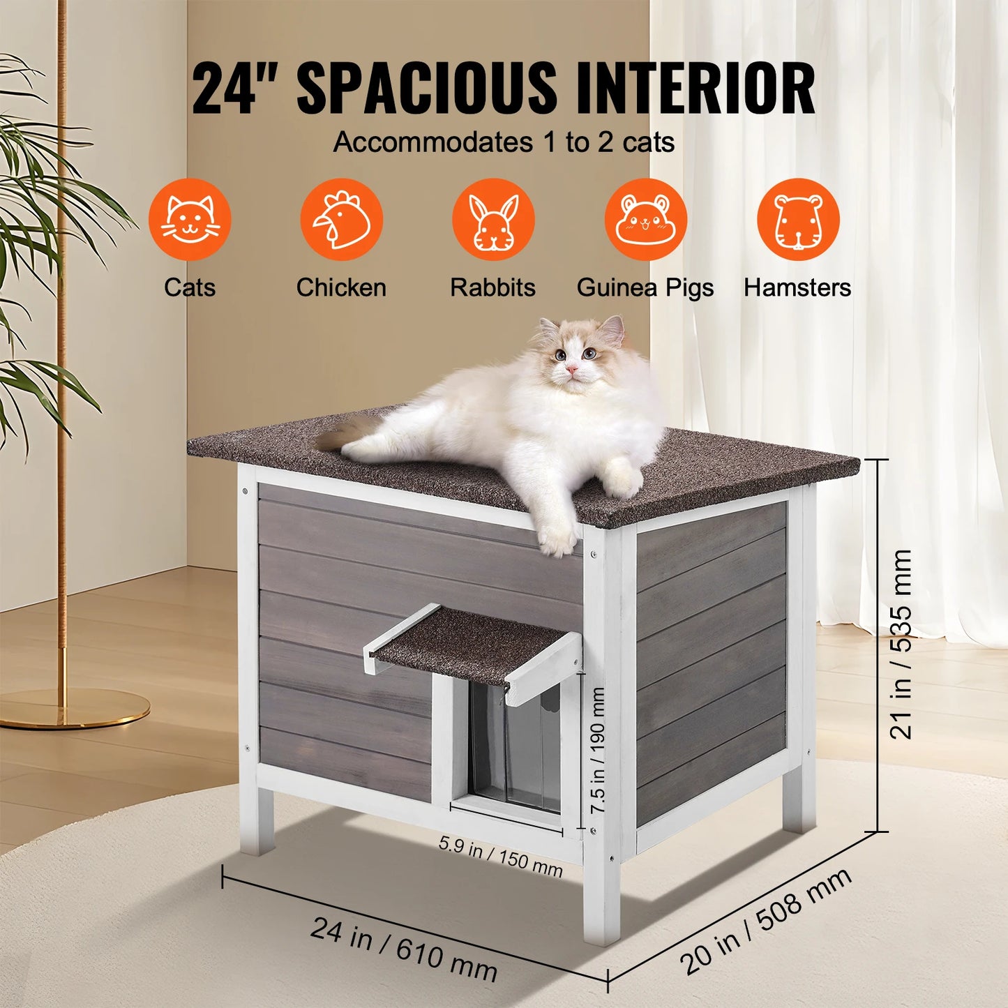 SucceBuy Outdoor Cat House Weatherproof Feral Shelter With Foam Insulation