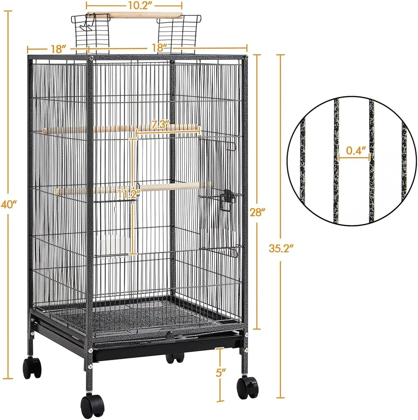 HiMiss Open Top Bird Cage With Rolling Stand And Tray