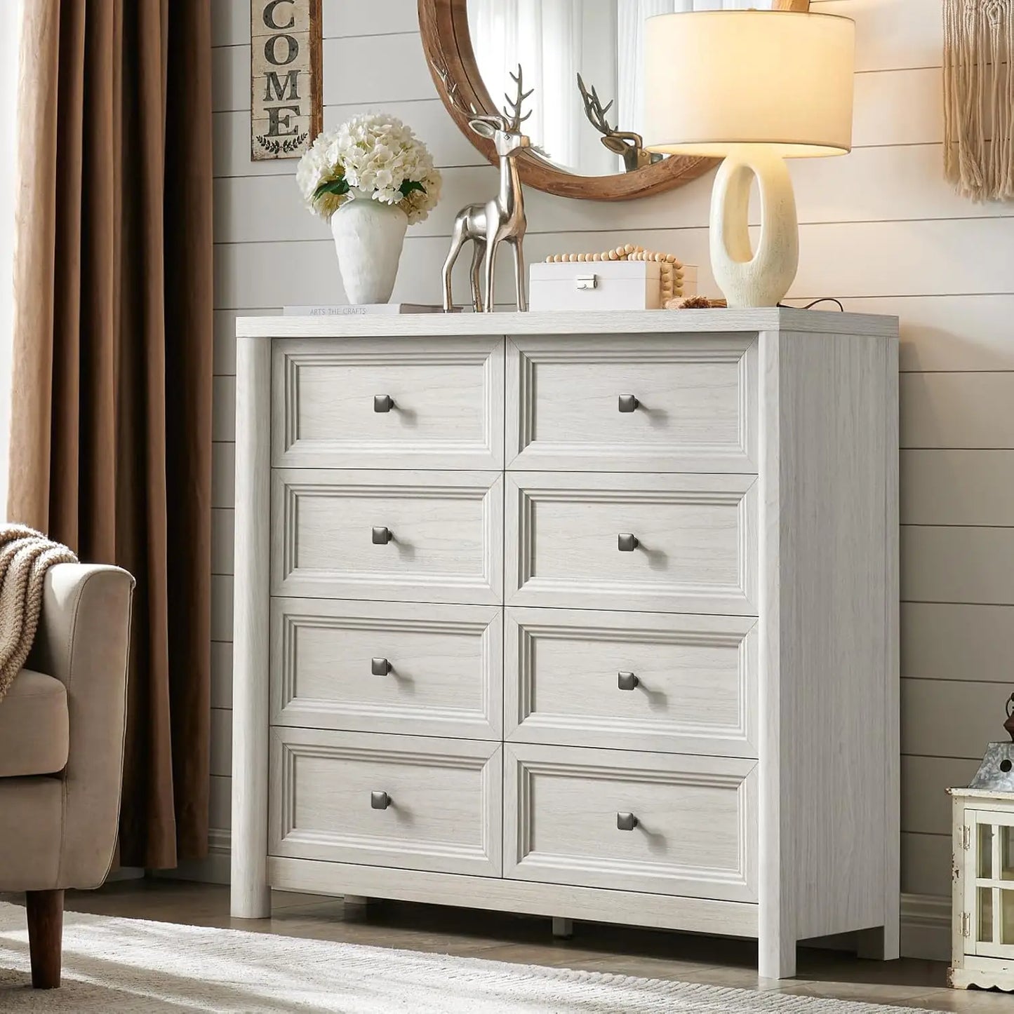 Farmhouse Six-Drawer Dresser For Bedroom Solid Wood