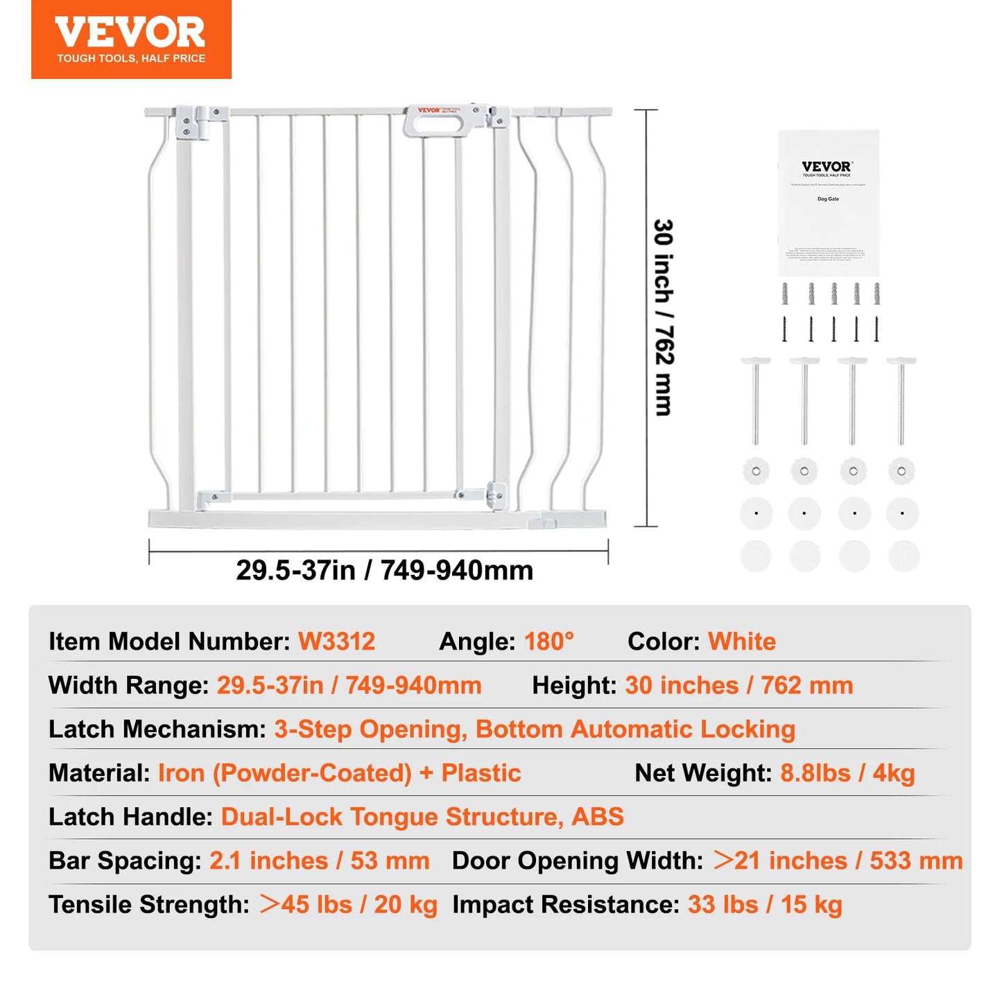 SucceBuy Walk Through Pressure Mount Baby Pet Safety Gate