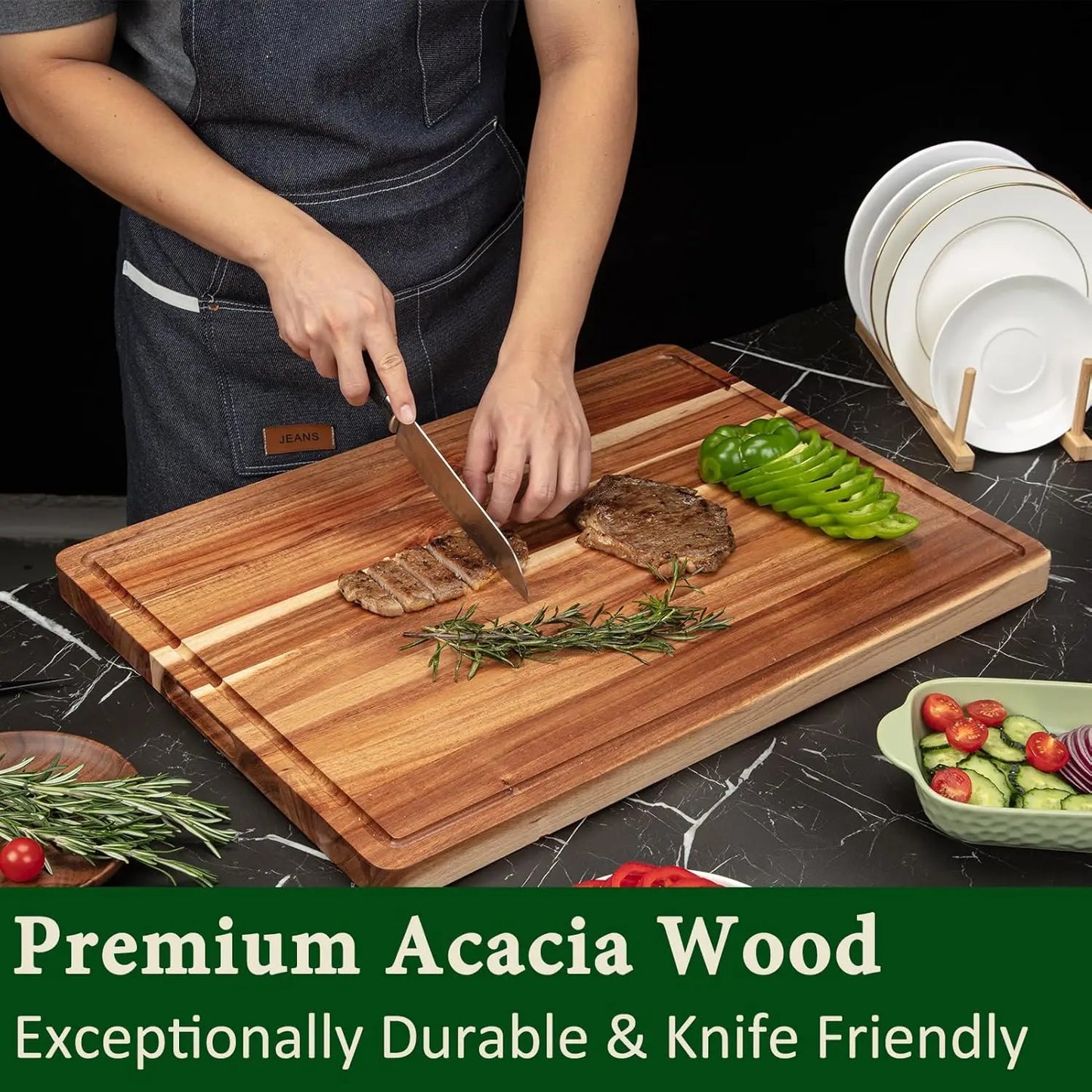 Twister.Ck Extra Large Acacia Wood Butcher Block Cutting Board With Side Handles