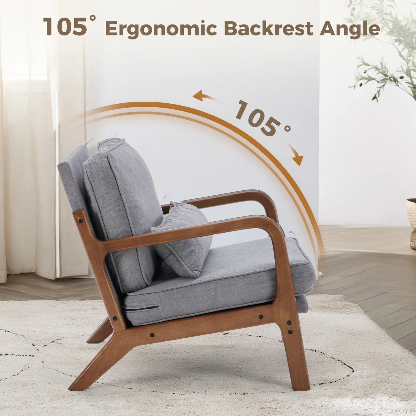 JHK Mid Century Modern Wooden Accent Chair With Comfort Cushion