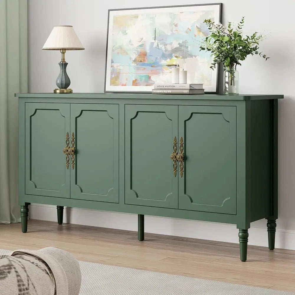 Vintage Wooden Storage Cabinet With Adjustable Shelves For Family Home