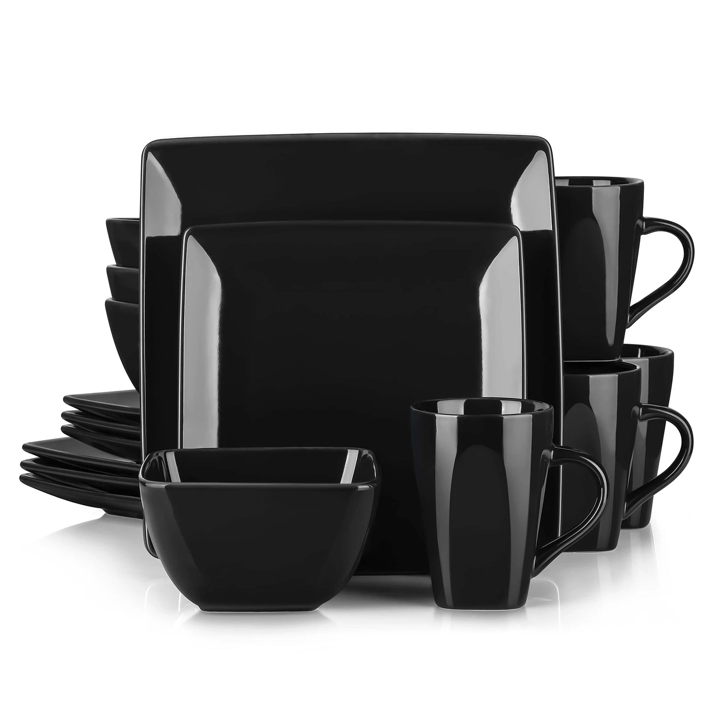 MALACASA SOHO Porcelain Square Dinnerware Set For Everyday Use