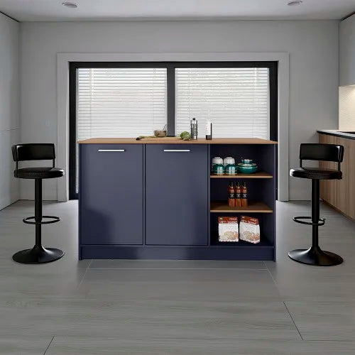 Solid Wood Kitchen Island Featuring Double Doors And Ample Shelving