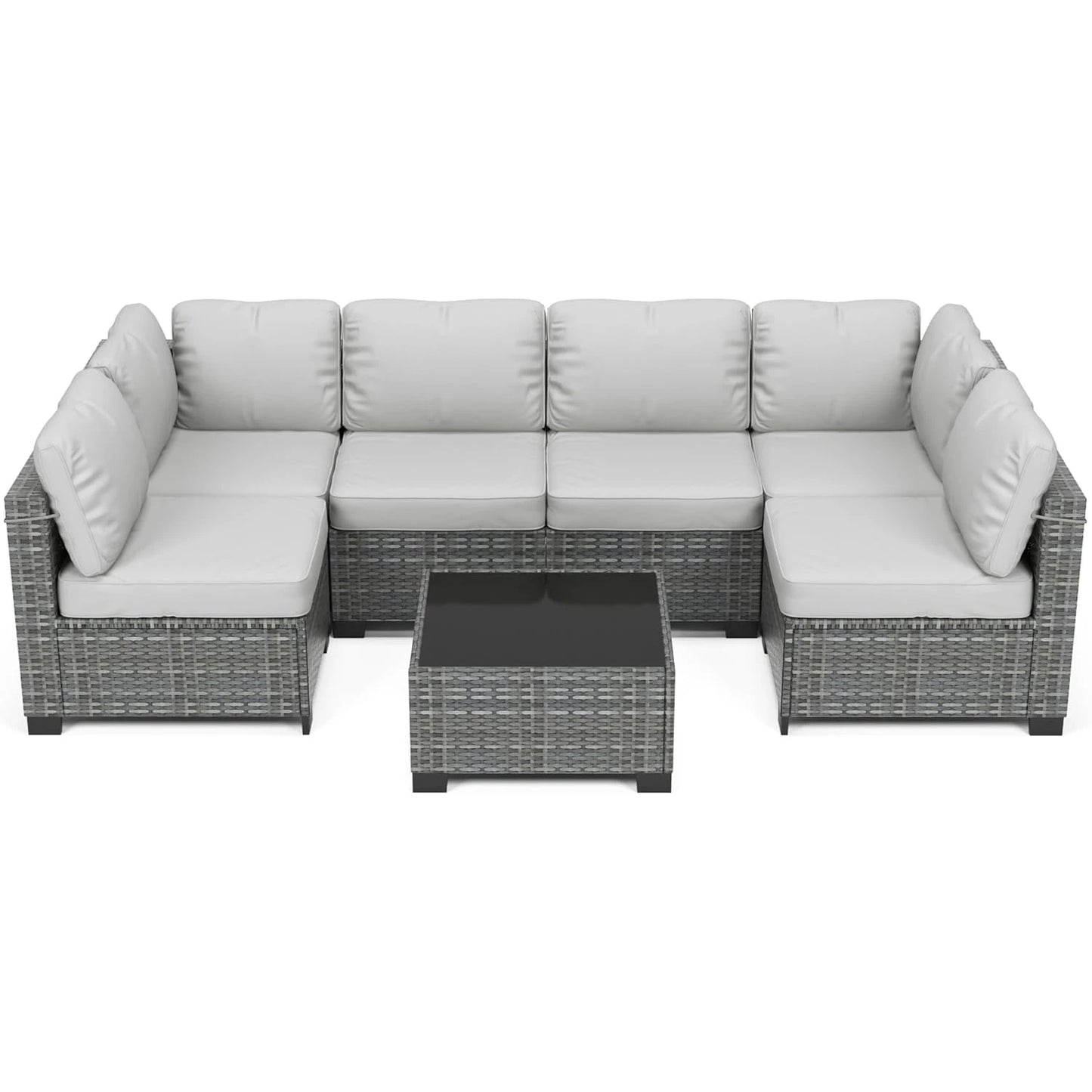 HobbyLane Seven Piece Modular Outdoor Furniture With Rattan Wicker Sofa