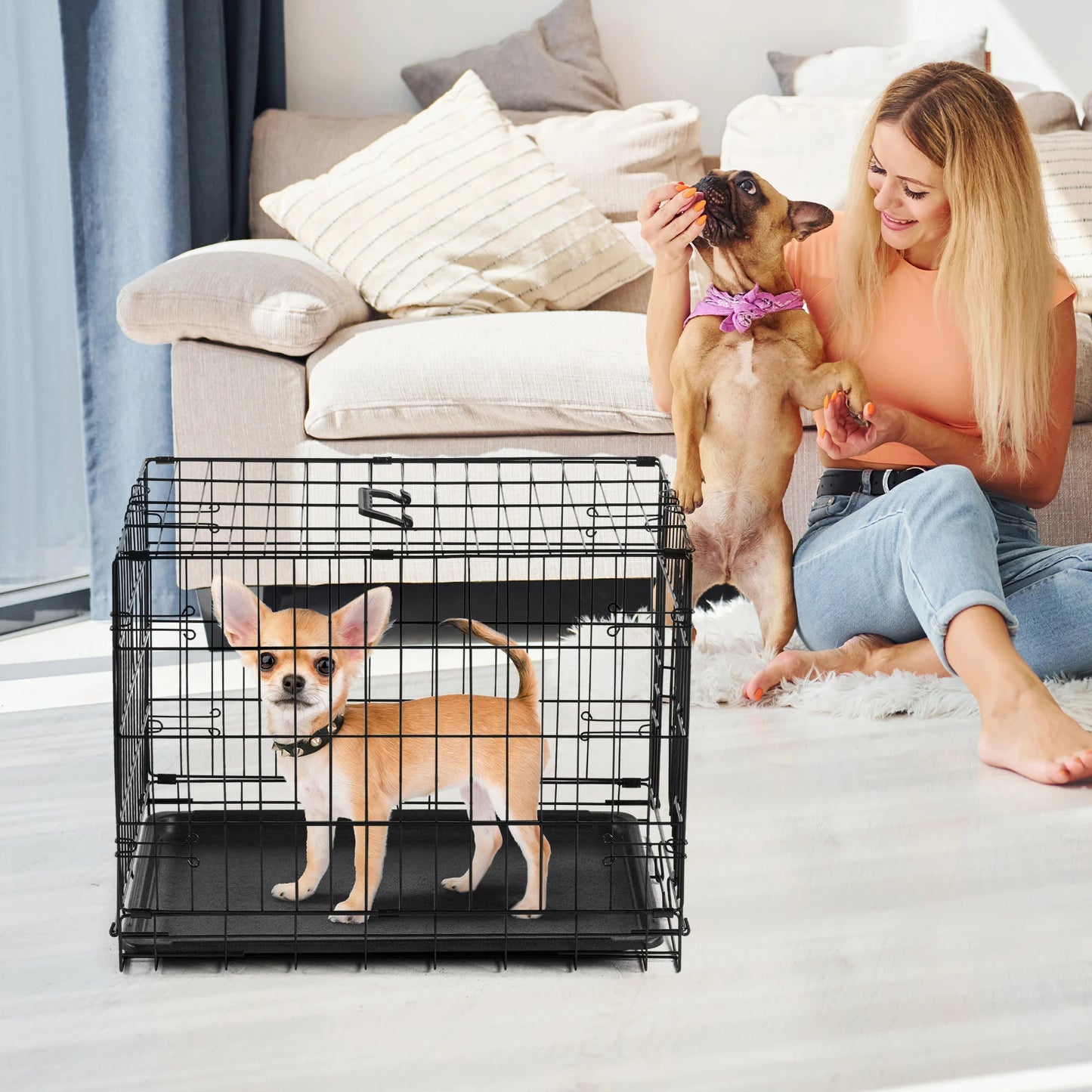 Jhk Folding Metal Wire Dog Kennel With Leak Proof Tray
