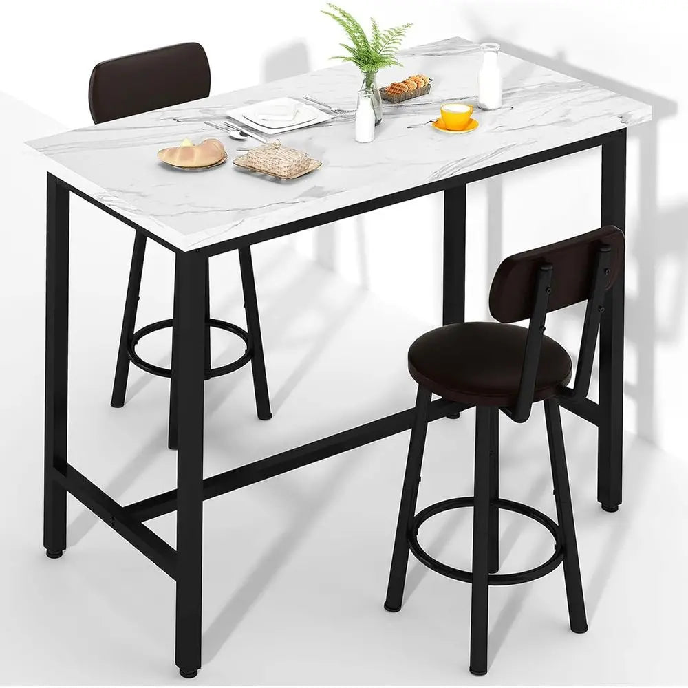 Three-Piece Dining Table Set With PU Leather Chairs For Pub