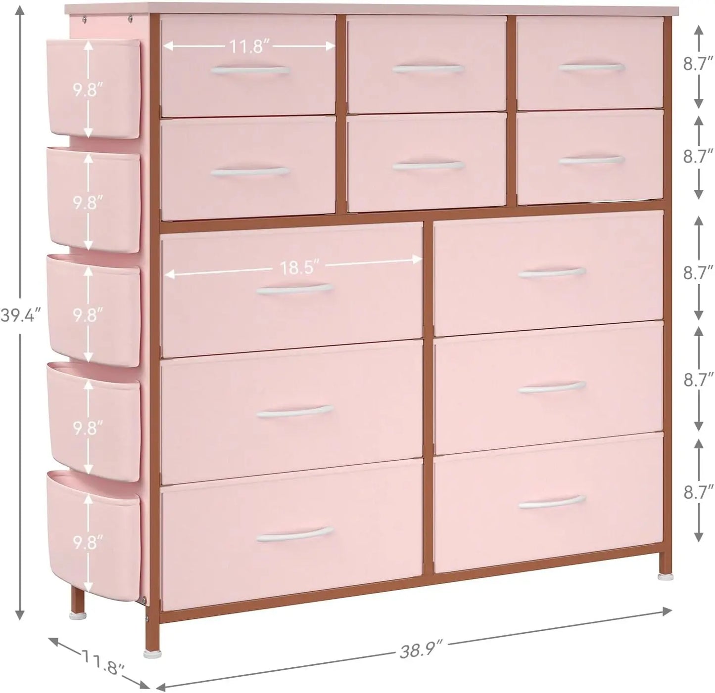12 Drawer Dresser For Bedroom With Fabric Storage And Easy Pull Handle