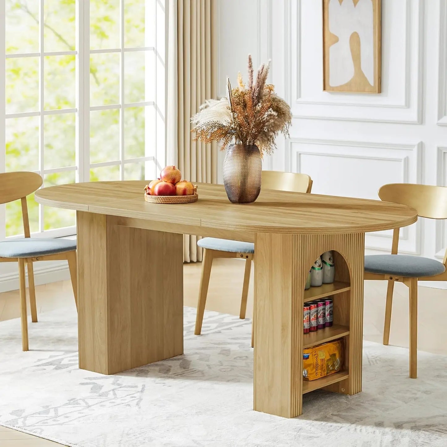 Extendable Dining Table With Fluted Base Modern Oval Design