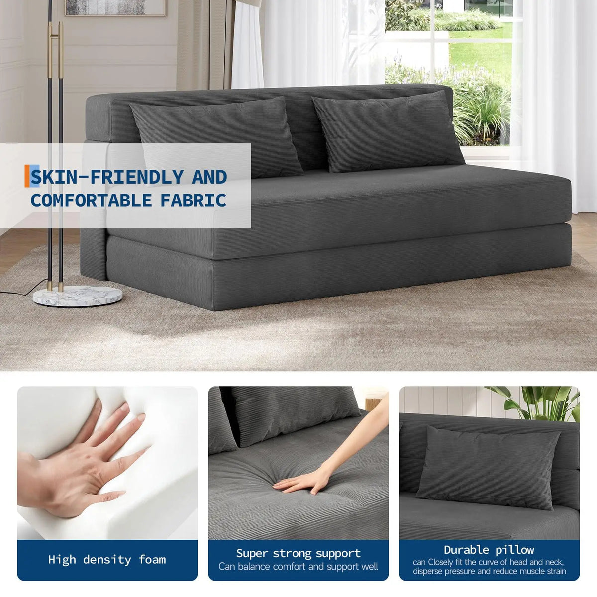 HiMISS Convertible Folding Sofa Bed Sleeper Loveseat With Pillow