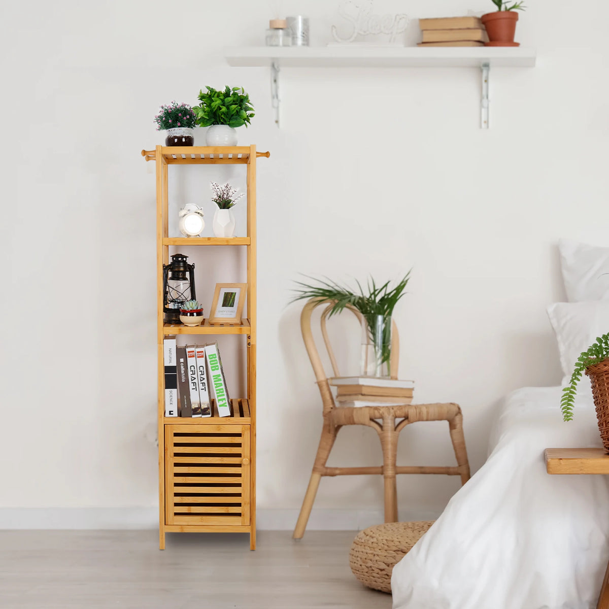 Bamboo Bathroom Storage Cabinet Freestanding Floor Corner Rack