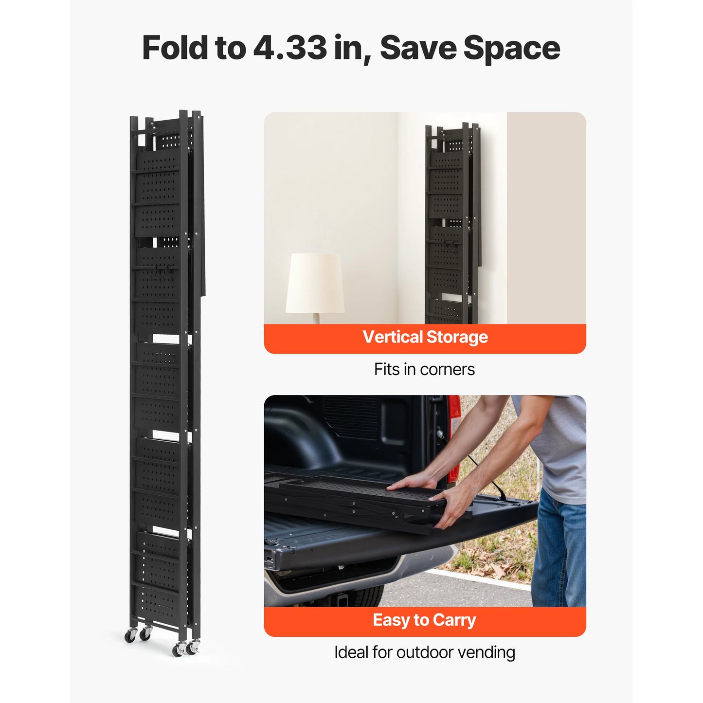 SucceBuy Foldable Rolling Storage Shelf With Metal Rack Organizer
