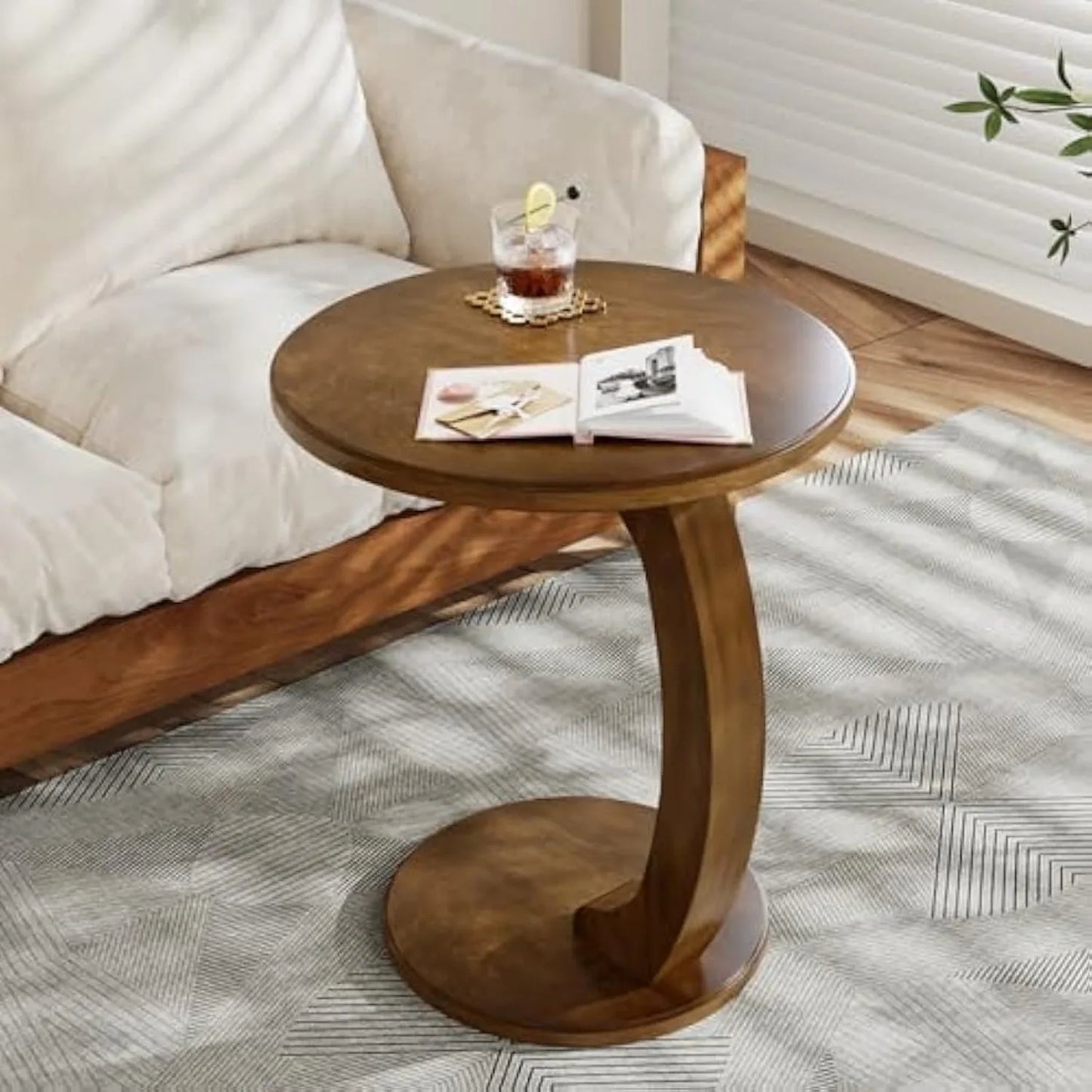 Little Tree Round C Shaped End Table Mid Century Boho Living Room And Bedroom