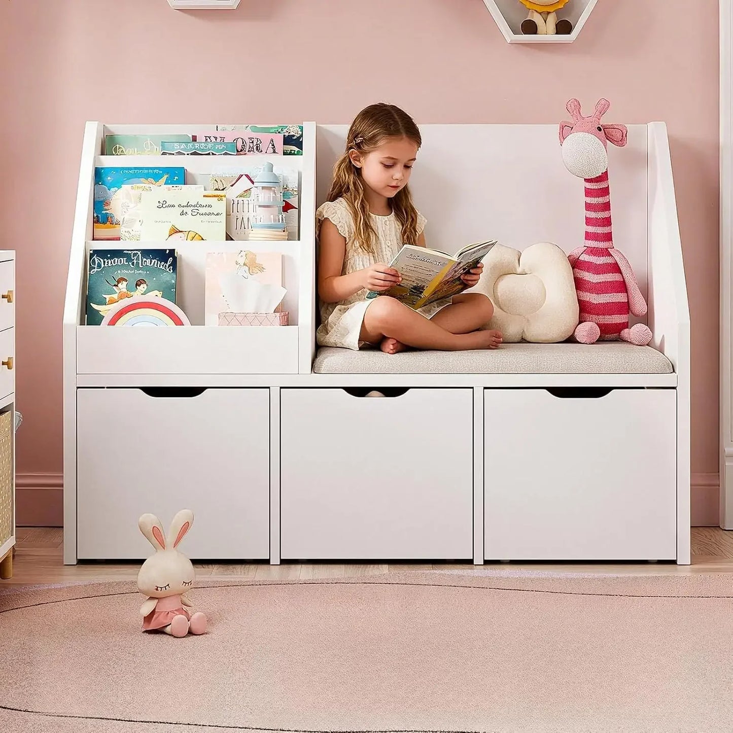 Kids Reading Nook With Bench And Toy Storage Organizer