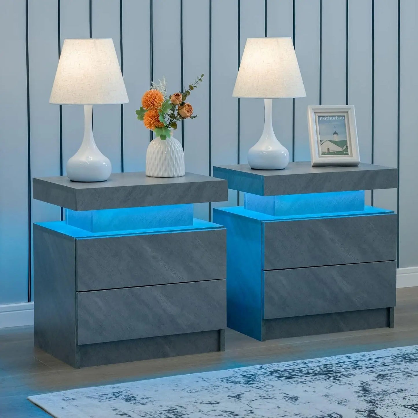 Moyu Led Nightstand Set Of Two With Storage Drawers