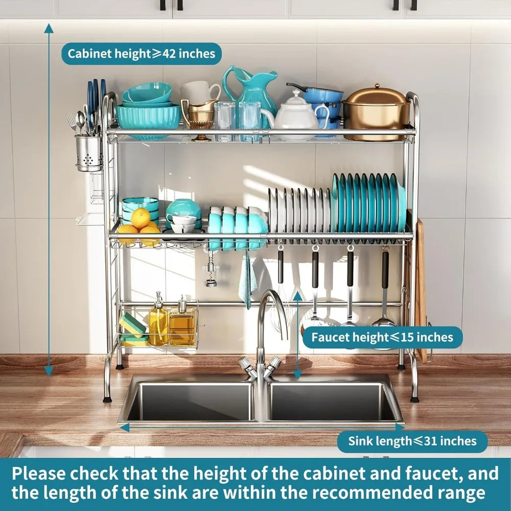 NBVCX Stainless Steel Over Sink Dish Rack With Utensil Holder