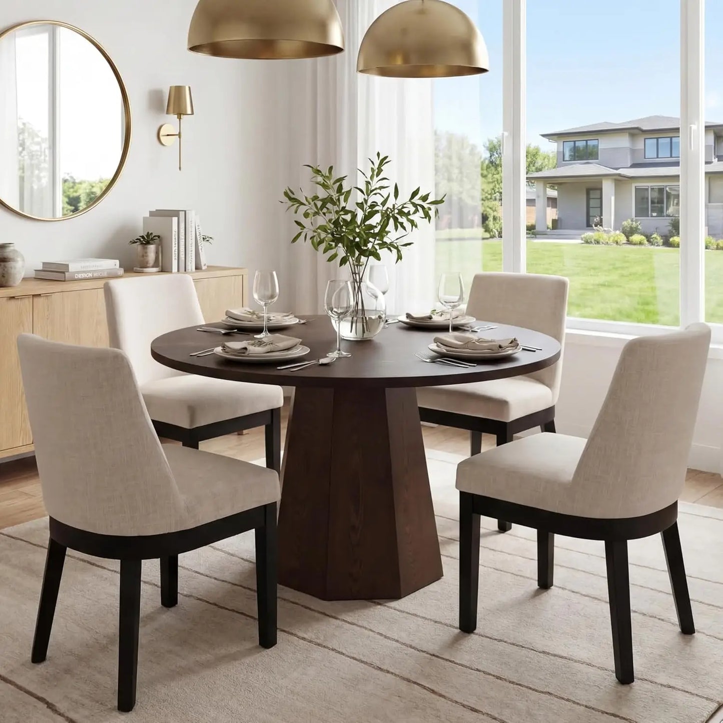 Modern Linen Dining Chairs Set of 4 Upholstered Wood Legs