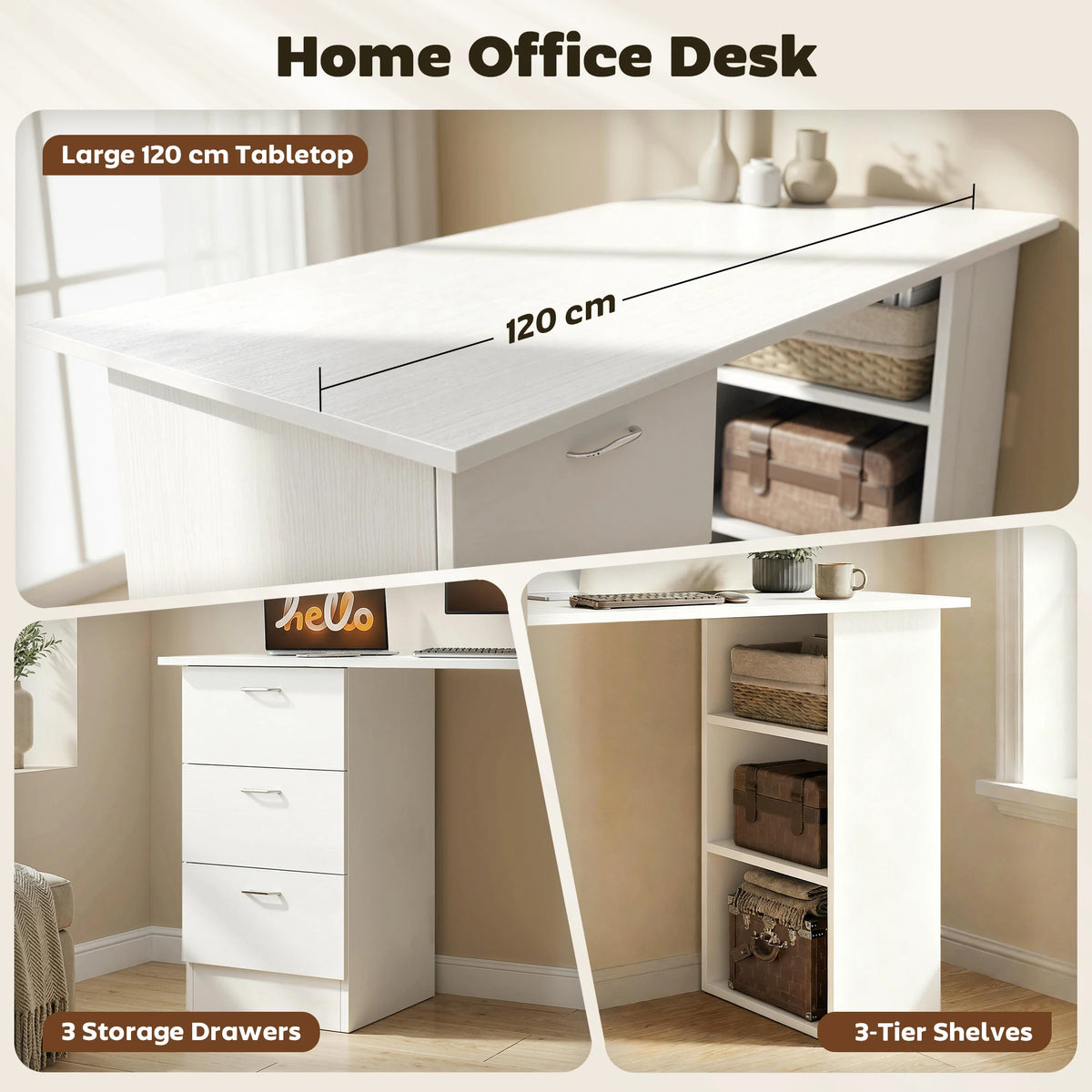 HOMCOM Computer Desk With Drawers And Shelves For Home Office