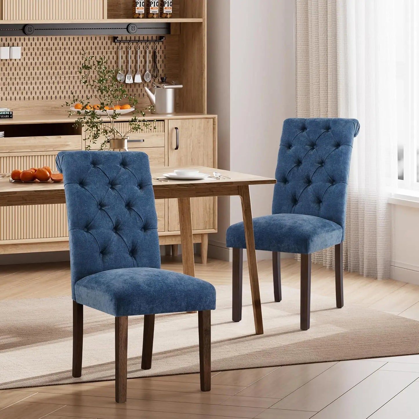 MOYU Dining Chairs Button Tufted Parsons Upholstered Solid Wood Legs