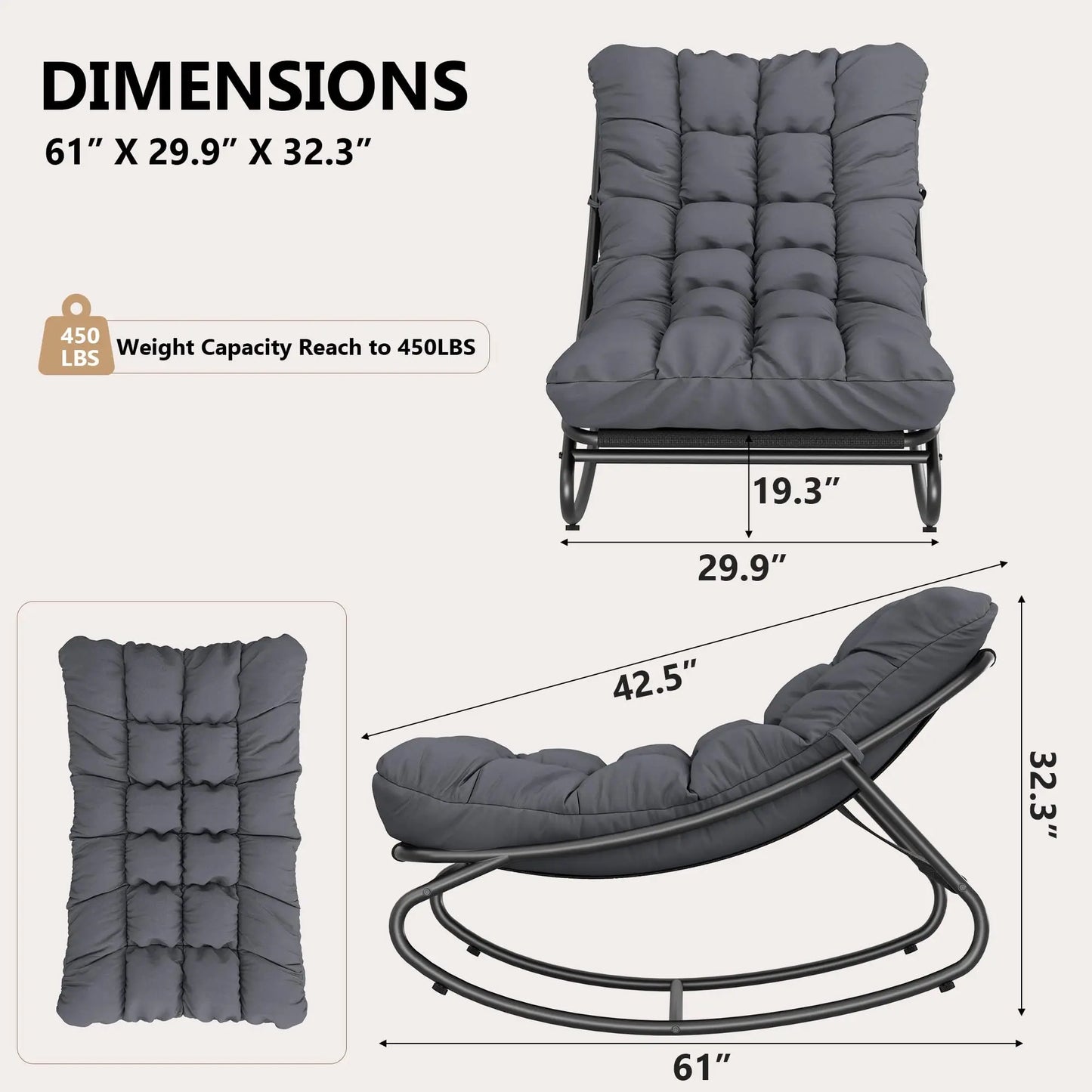 HiMISS Heavy Duty Outdoor Patio Rocking Chair With Thick Cushion