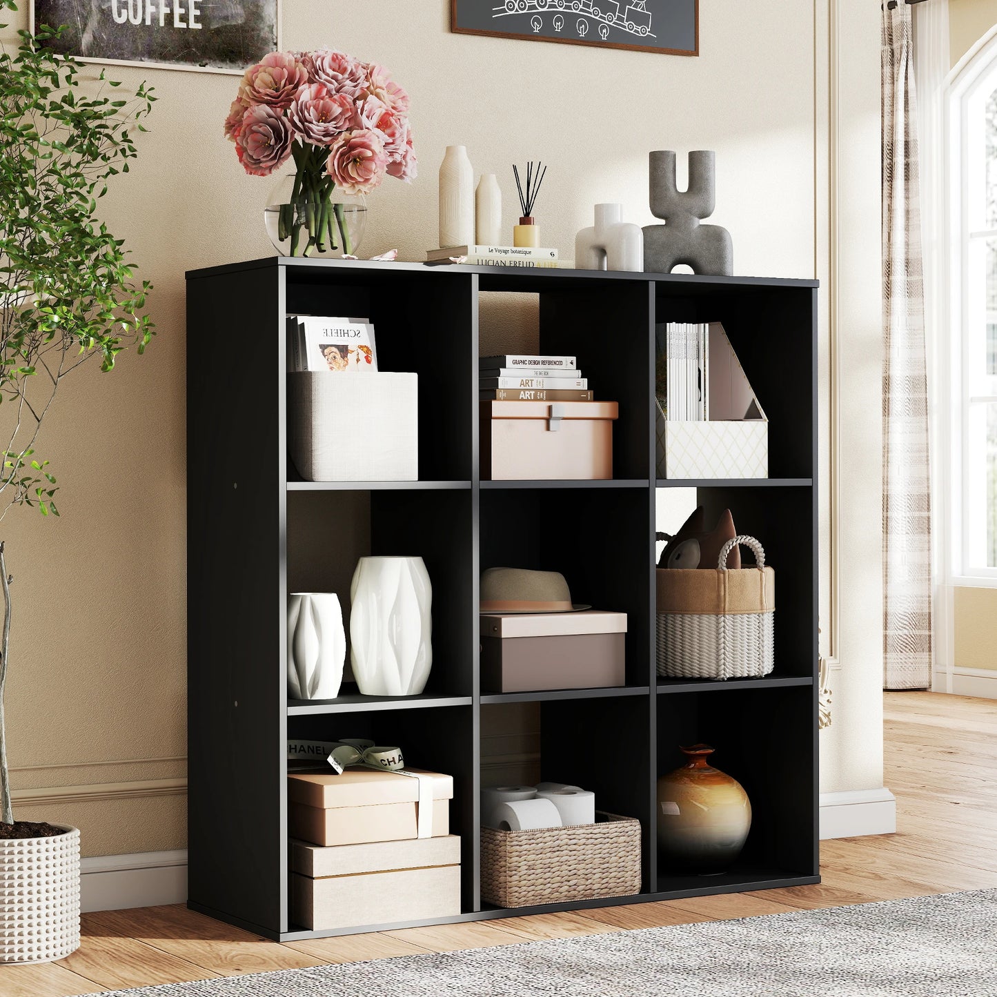 JHK Nine Cube Storage Organizer Wooden Shelf Bookcase