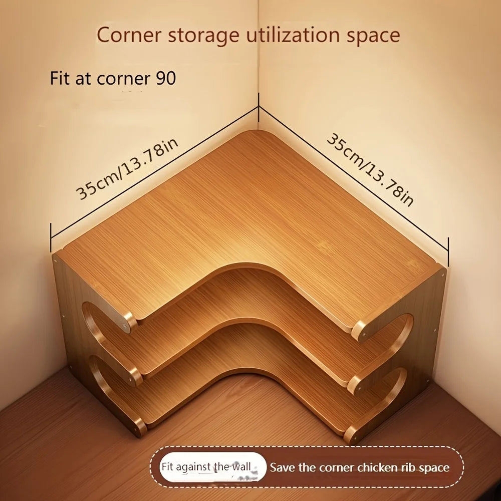 Multi Tier Wooden Corner Desk Shelf Organizer For Home Storage