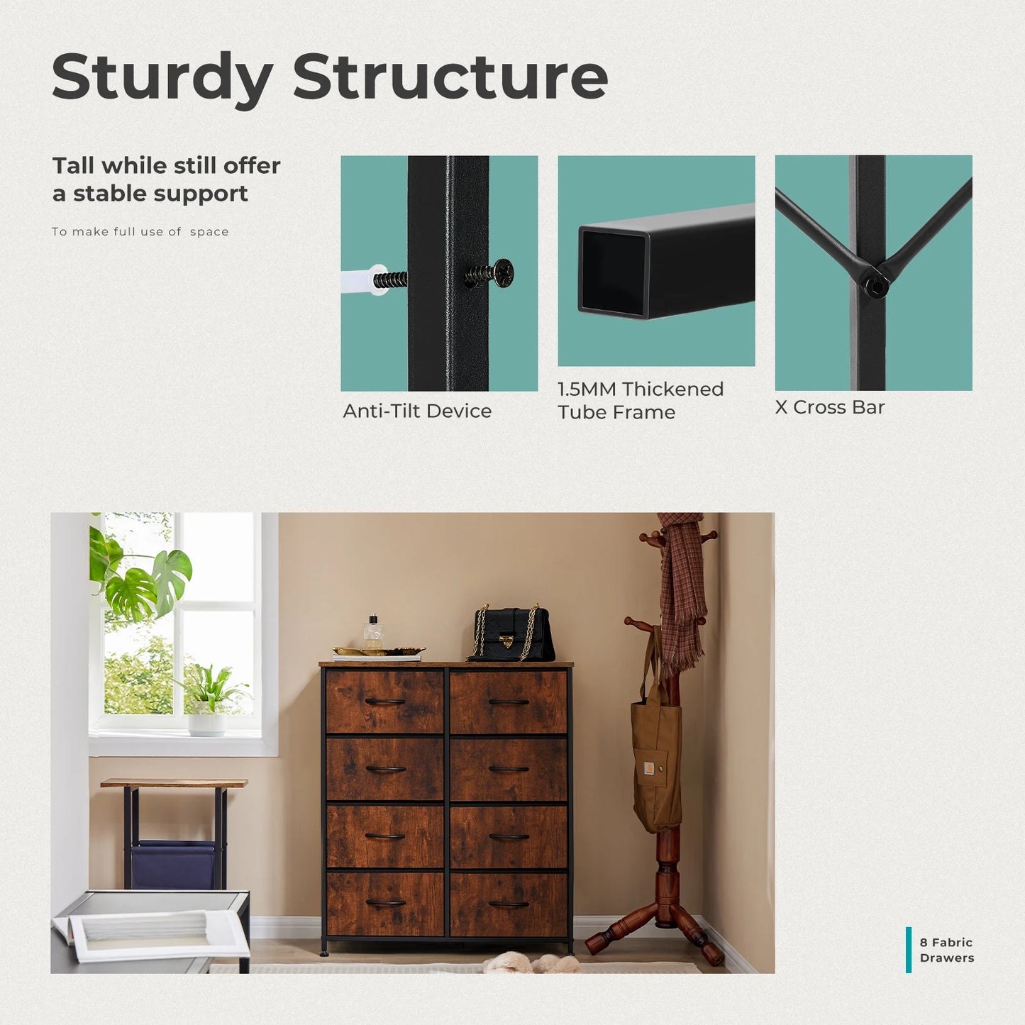 MCQ 8 Drawer Cabinet For Living Room Metal Storage Organizer