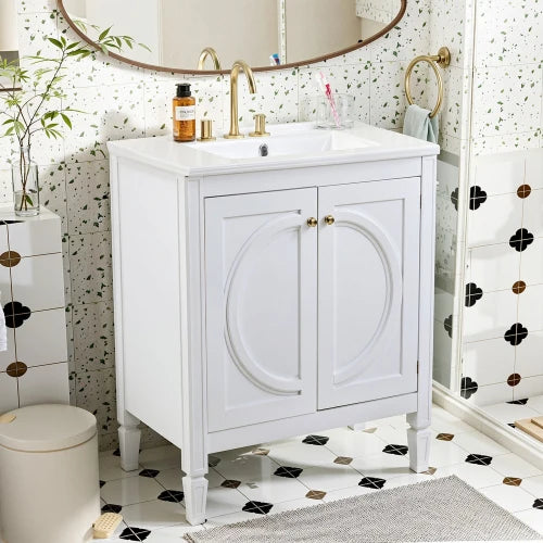 Vintage White No Assembly Bathroom Vanity With Ceramic Sink