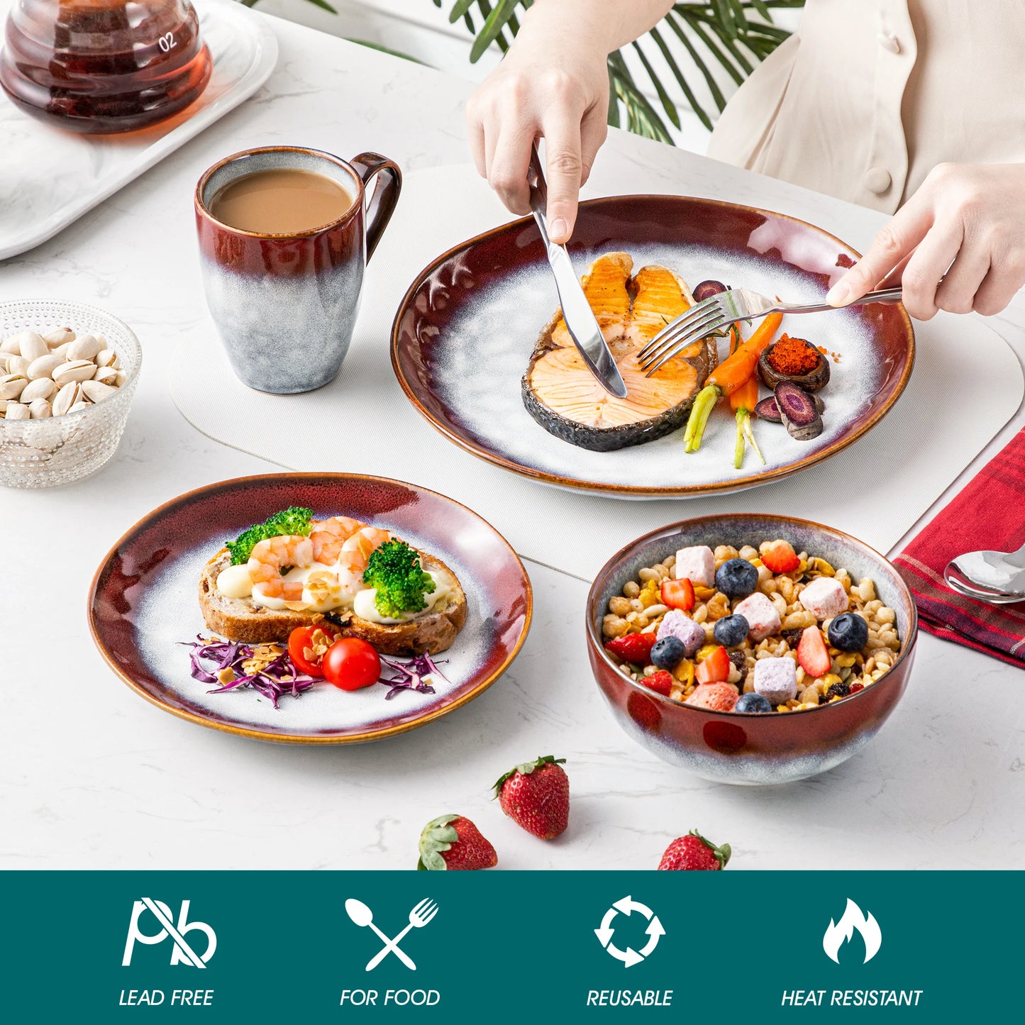 MALACASA Starry Dinnerware Set Kiln Glazed Ceramic Tableware