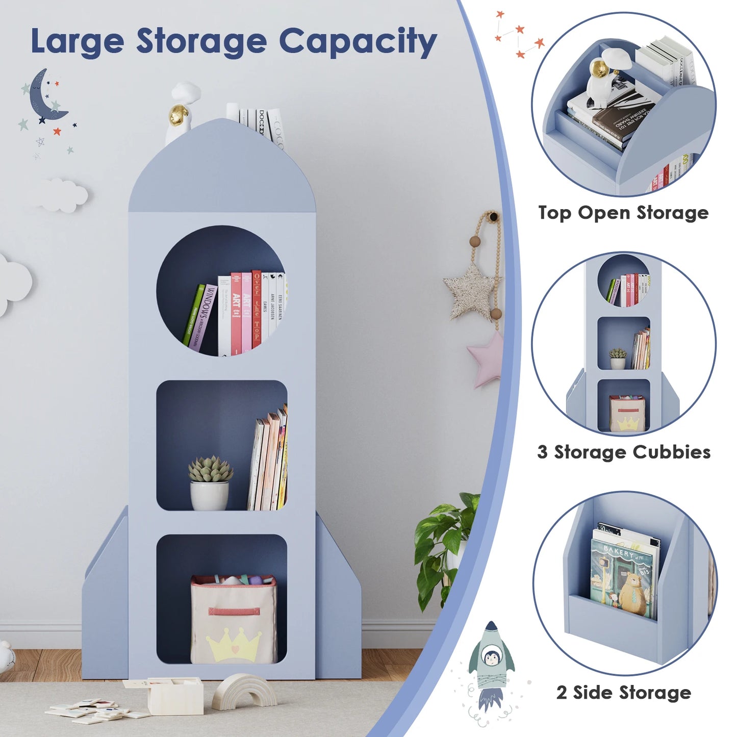 AuAg 3-Tier Rocket Baby Book Shelf And Toy Storage