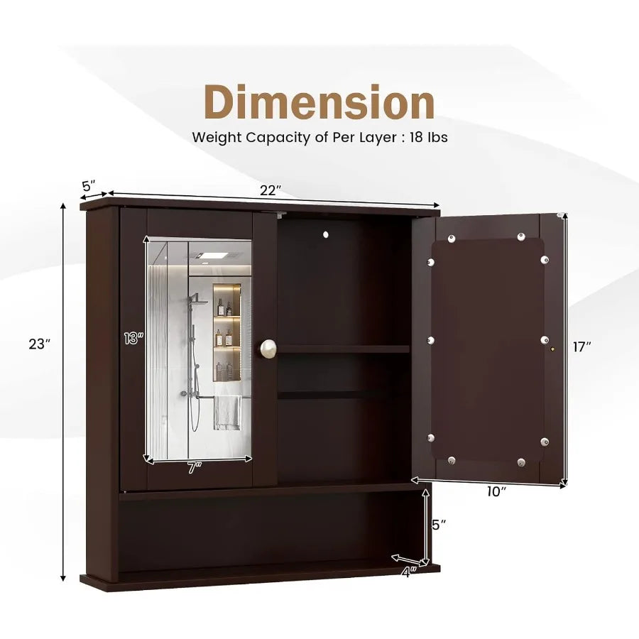 XIUWO Bathroom Medicine Cabinet With Mirrored Doors And Adjustable Shelf