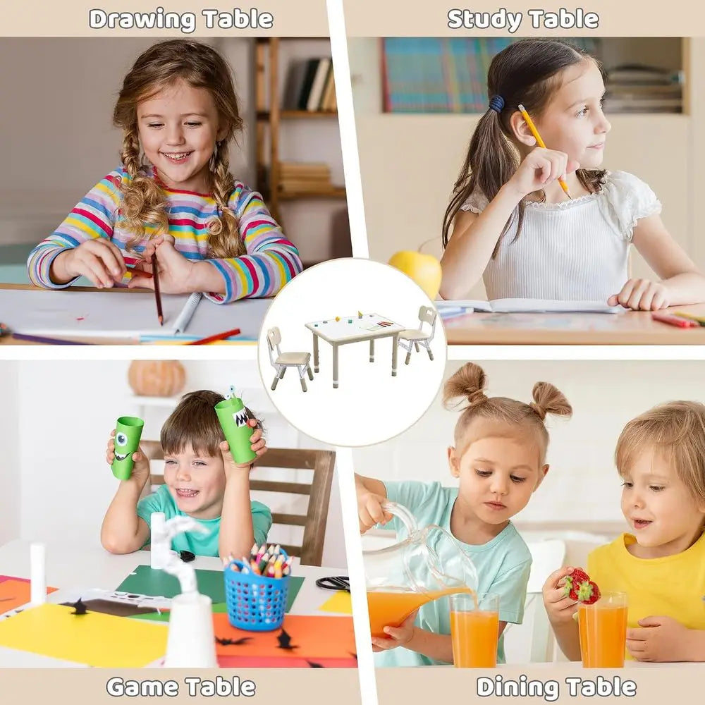 Kids Adjustable Table And Chairs Set For Toddlers Multi Activity