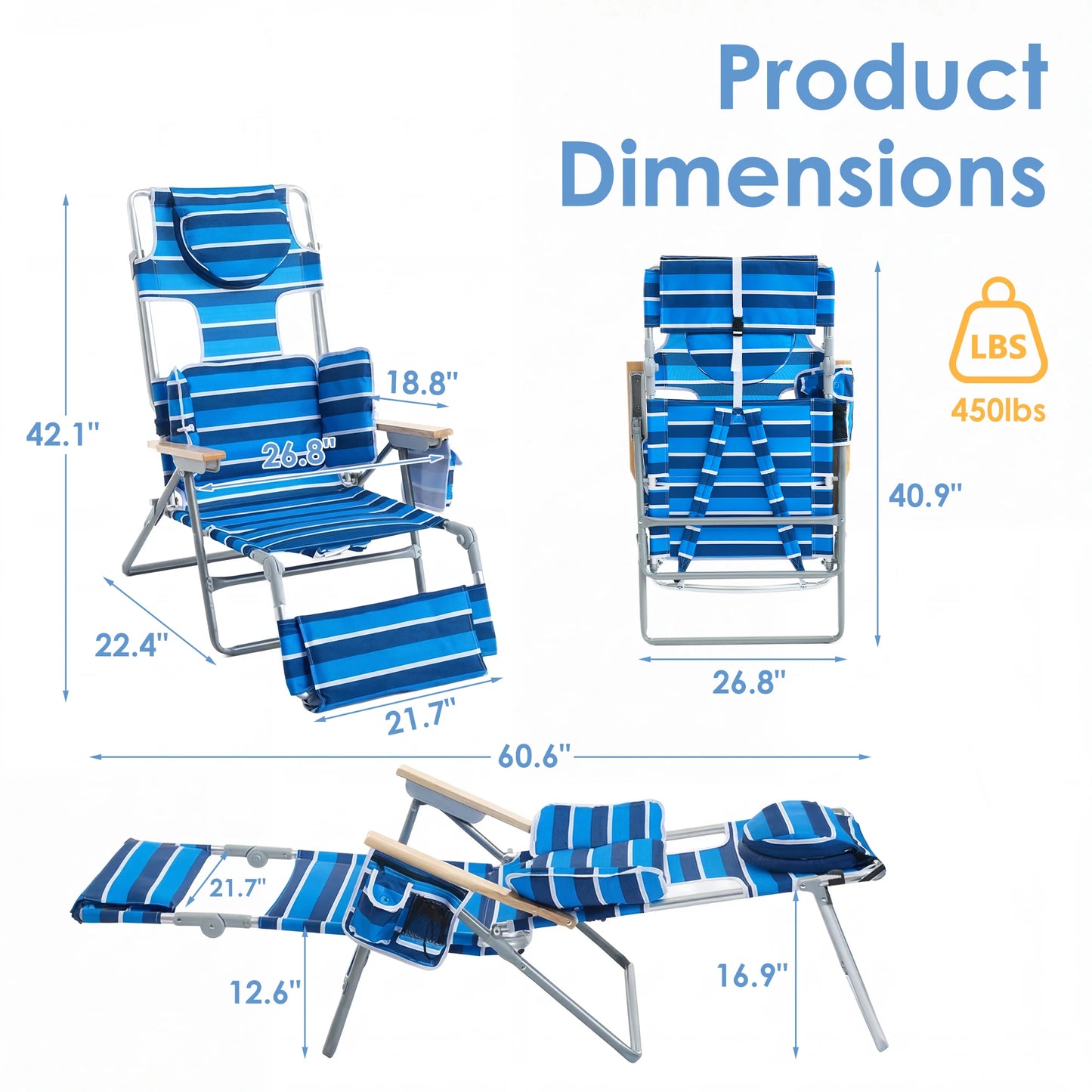 TCGBKAF Beach Chair With 5-Position Footrest Folding Lounge