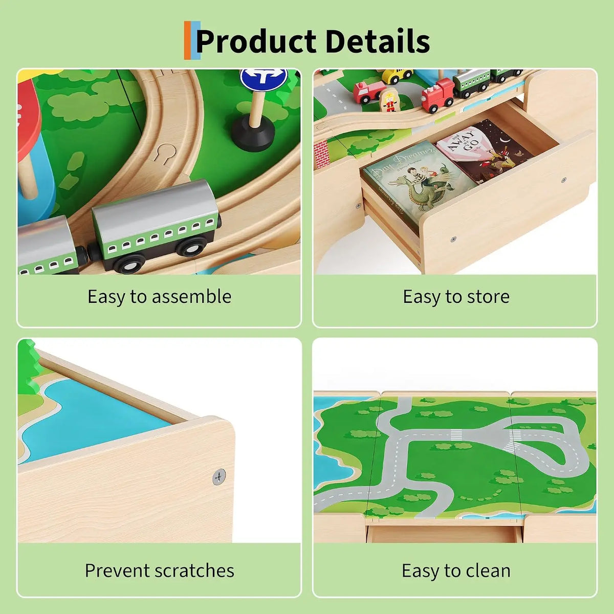 Garvee Wooden Train Table Playset With Railway Tracks And Storage