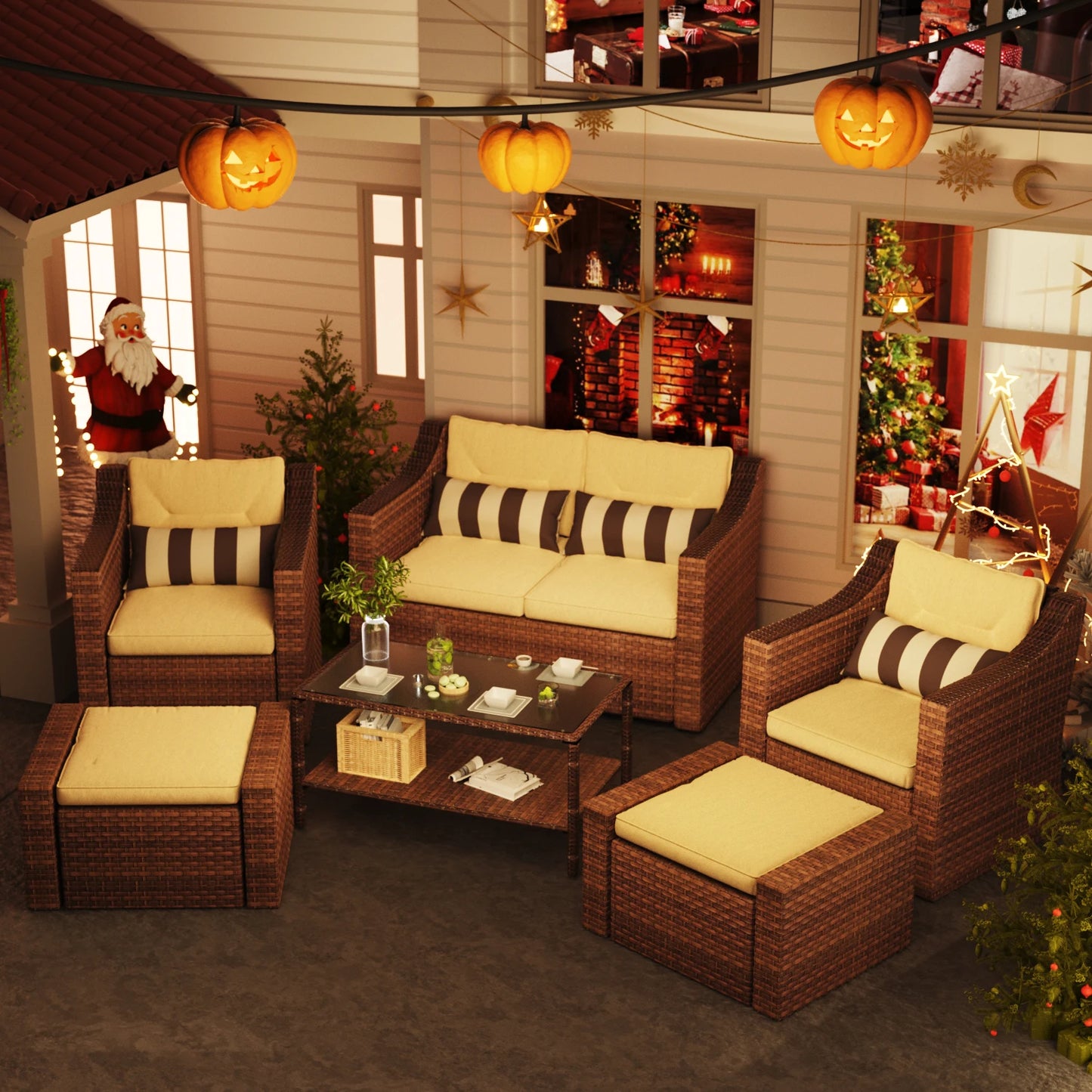 Avenvista Outdoor Wicker Patio Furniture Set With Sofa And Table
