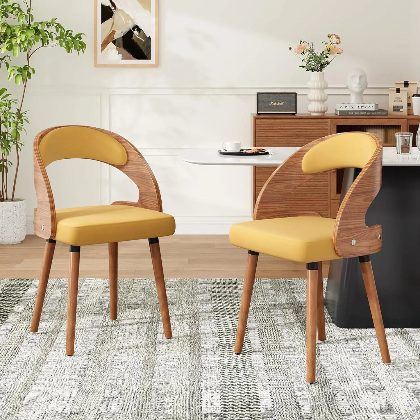 Farini Modern Wood Dining Chairs With Curved Backrest