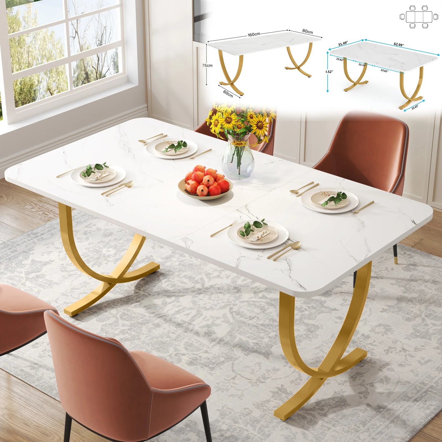 Tribesigns Dining Table For 4 To 6 With Faux Marble