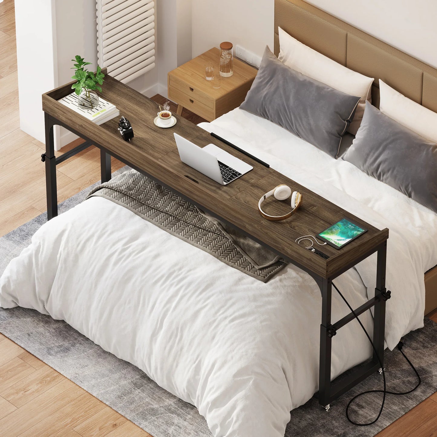 Tribesigns Overbed Table With Wheels And Adjustable Tilt Stand