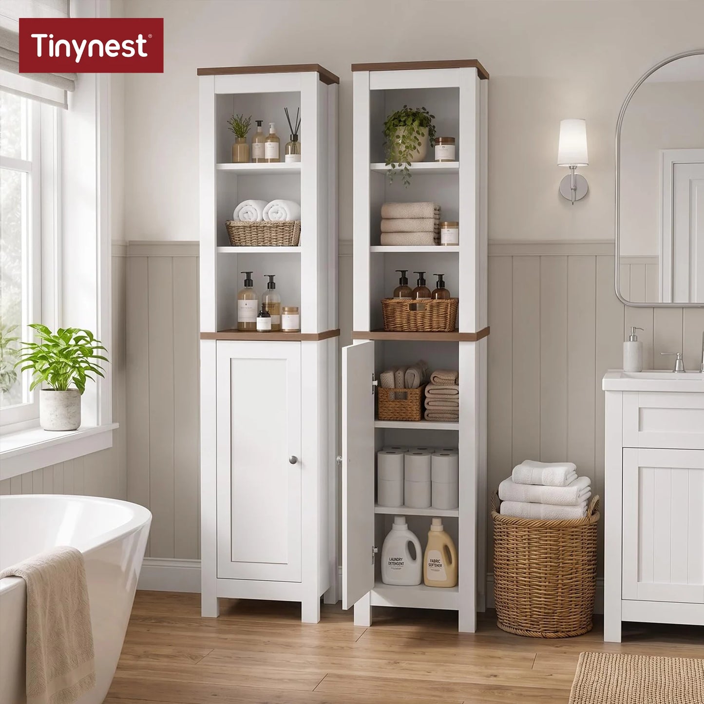 TinyNest Wooden Bathroom Storage Cabinet With Adjustable Shelves