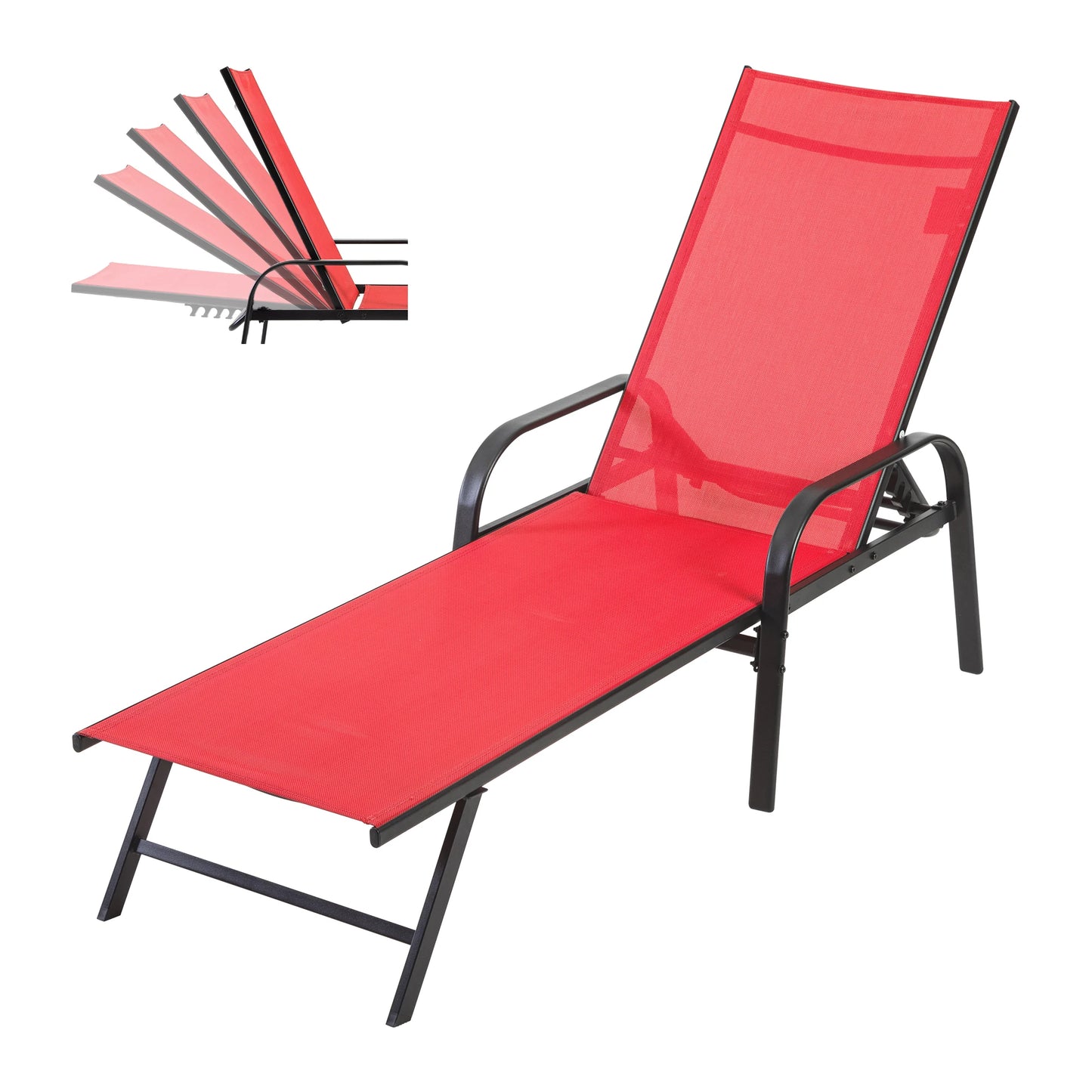 JHK Folding Portable Beach Chair With Armrests Metal Frame Outdoor Lounge