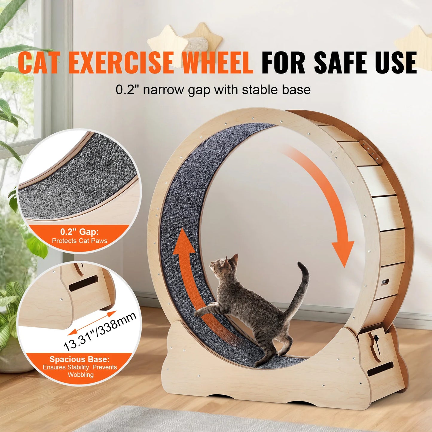 Wooden Cat Exercise Wheel With Detachable Carpet