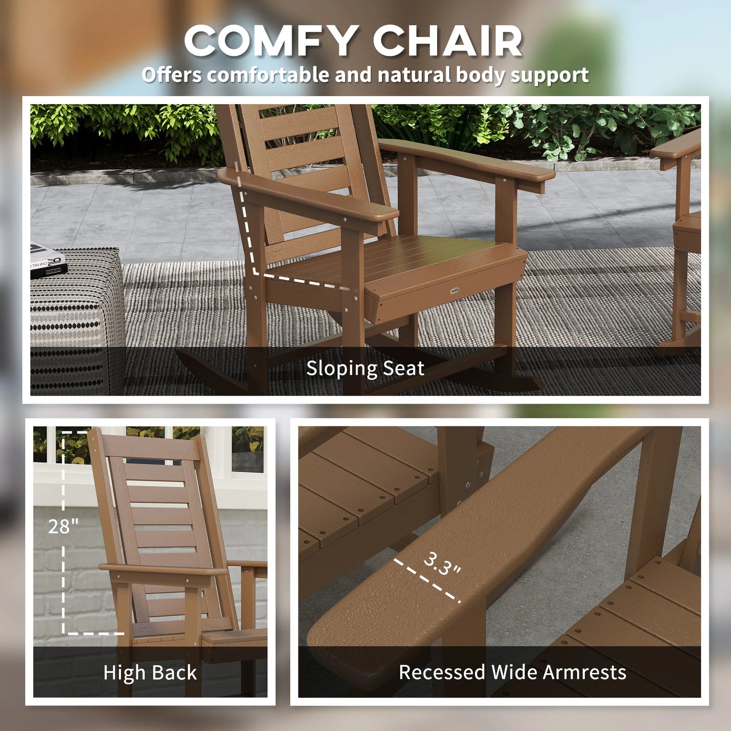 Outsunny High Back Outdoor Patio Rocking Chairs Set