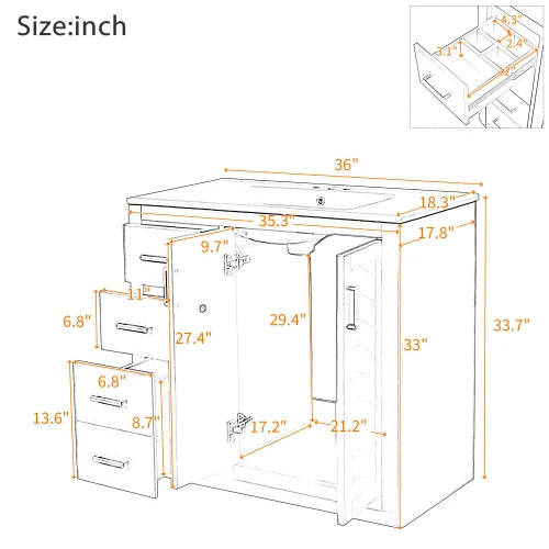 Free Standing Solid Wood Bathroom Vanity With 3 Drawers