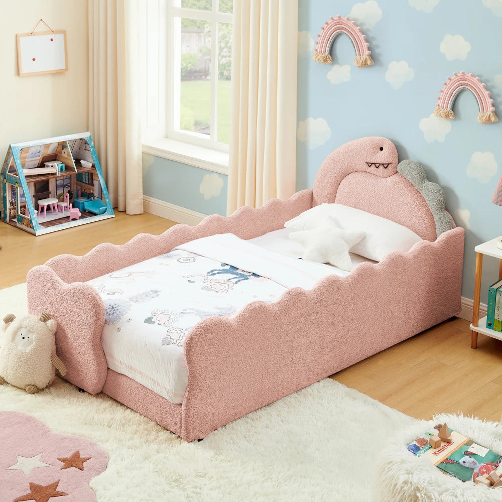 Dinosaur Shaped Kids Bed Frame With Safety Guard Rails Solid Wood