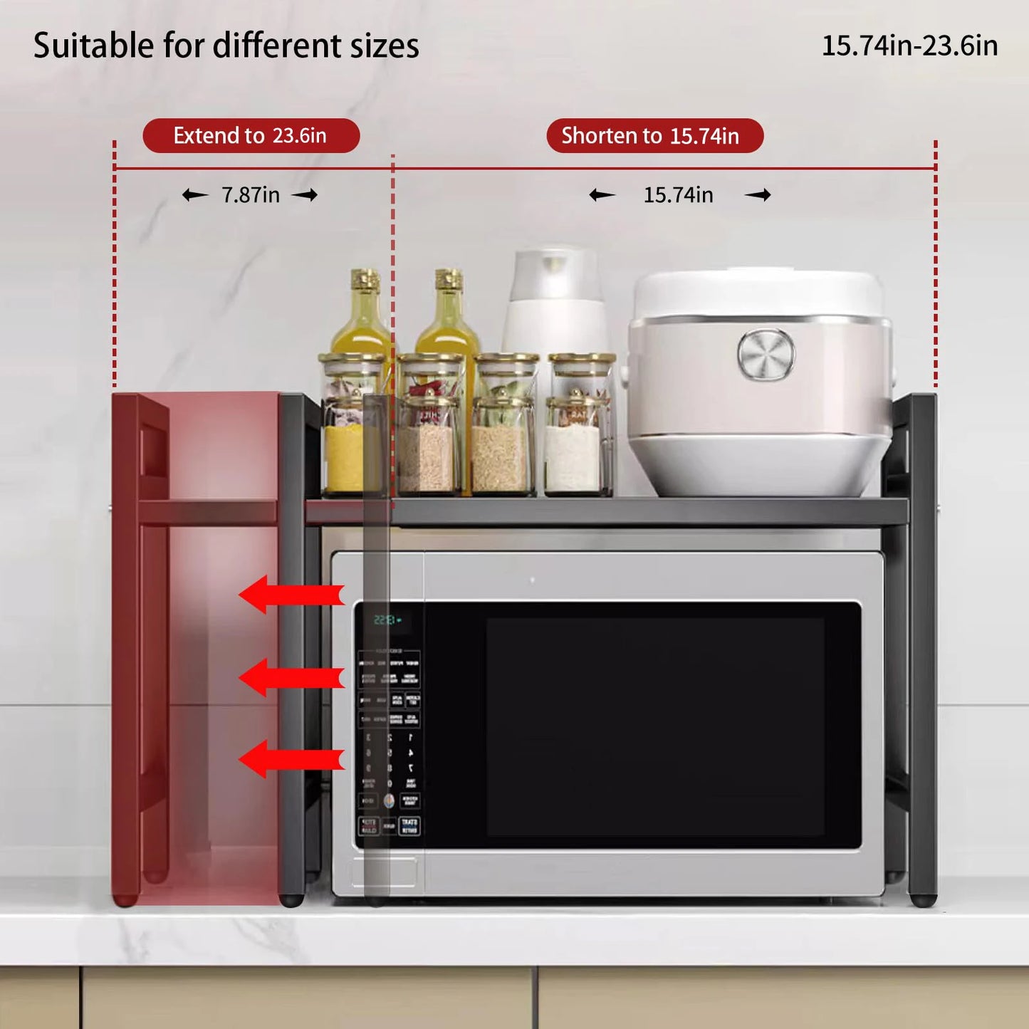 Expandable Metal Kitchen Storage Rack For Microwaves And Condiments