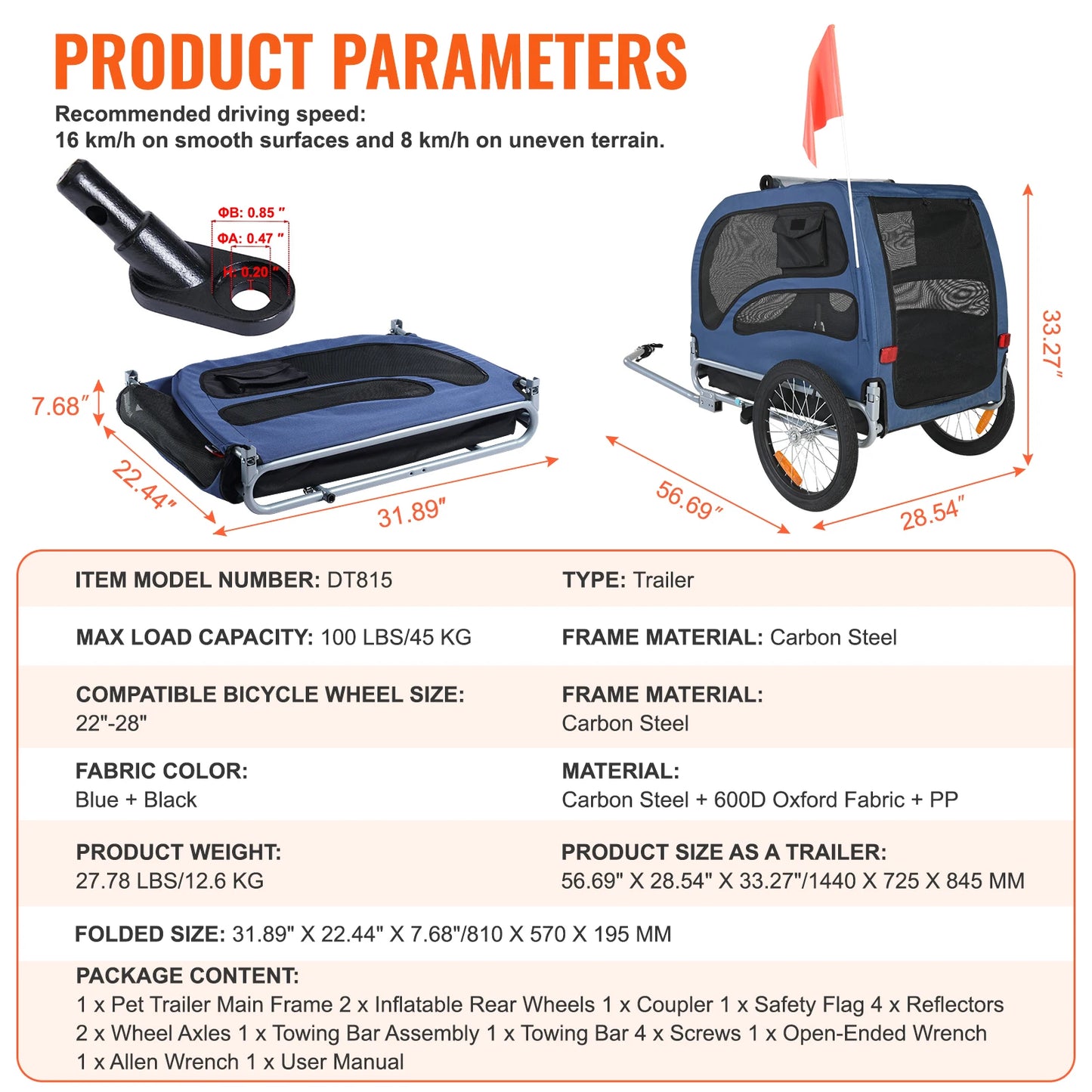 Pet Bicycle Trailer Carrier ForDogs With Reflectors And Safety